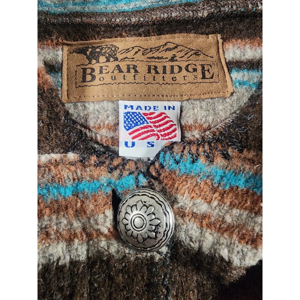 Bear Ridge Outfitters Poncho Women XL2X Brown Teal Striped Hooded Wool Blend USA - Picture 7 of 9